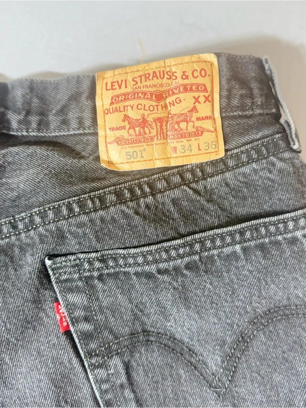 Vintage‎ Levi's 501 Original Fit Button Fly Black Denim Jeans 34x36